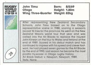1991 Regina Rugby World Cup #28 John Timu Back